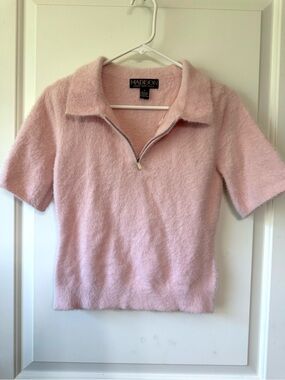 Madison Studio Pale Pink Fuzzy Half-Zip Top